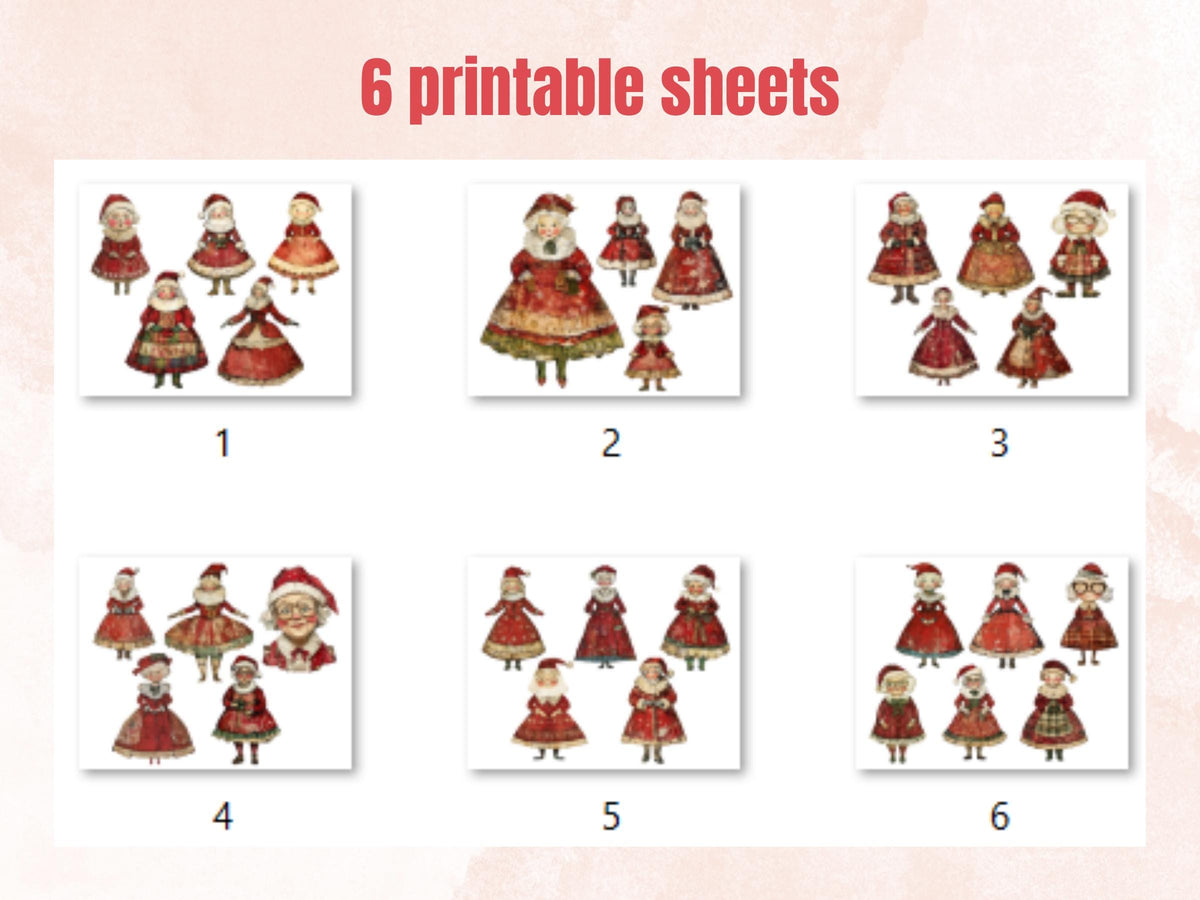 Whimsical Mrs. Claus Clipart: Christmas Collage Ephemera (PNG + JPG Digital Download