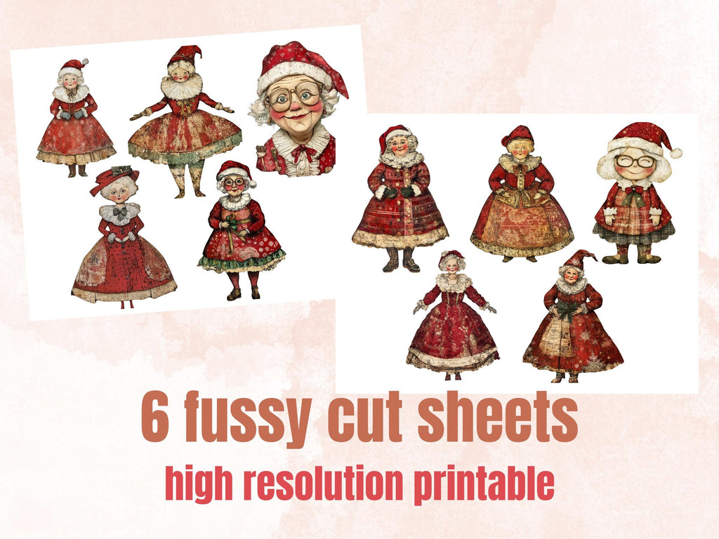 Whimsical Mrs. Claus Clipart: Christmas Collage Ephemera (PNG + JPG Digital Download