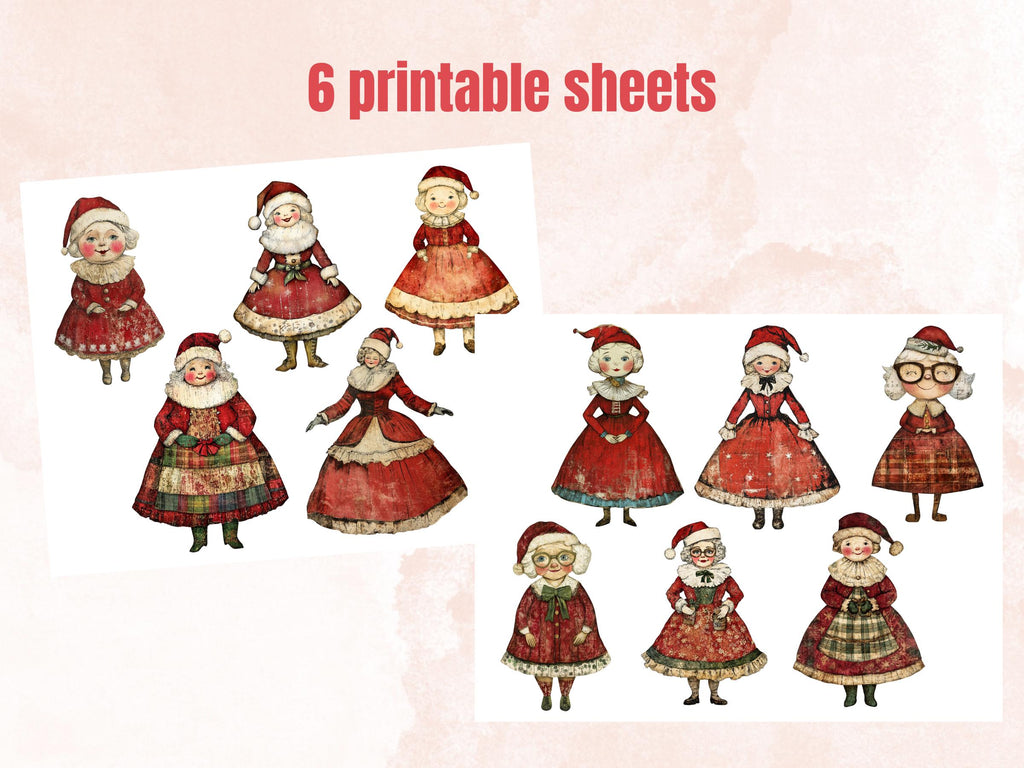 Whimsical Mrs. Claus Clipart: Christmas Collage Ephemera (PNG + JPG Digital Download