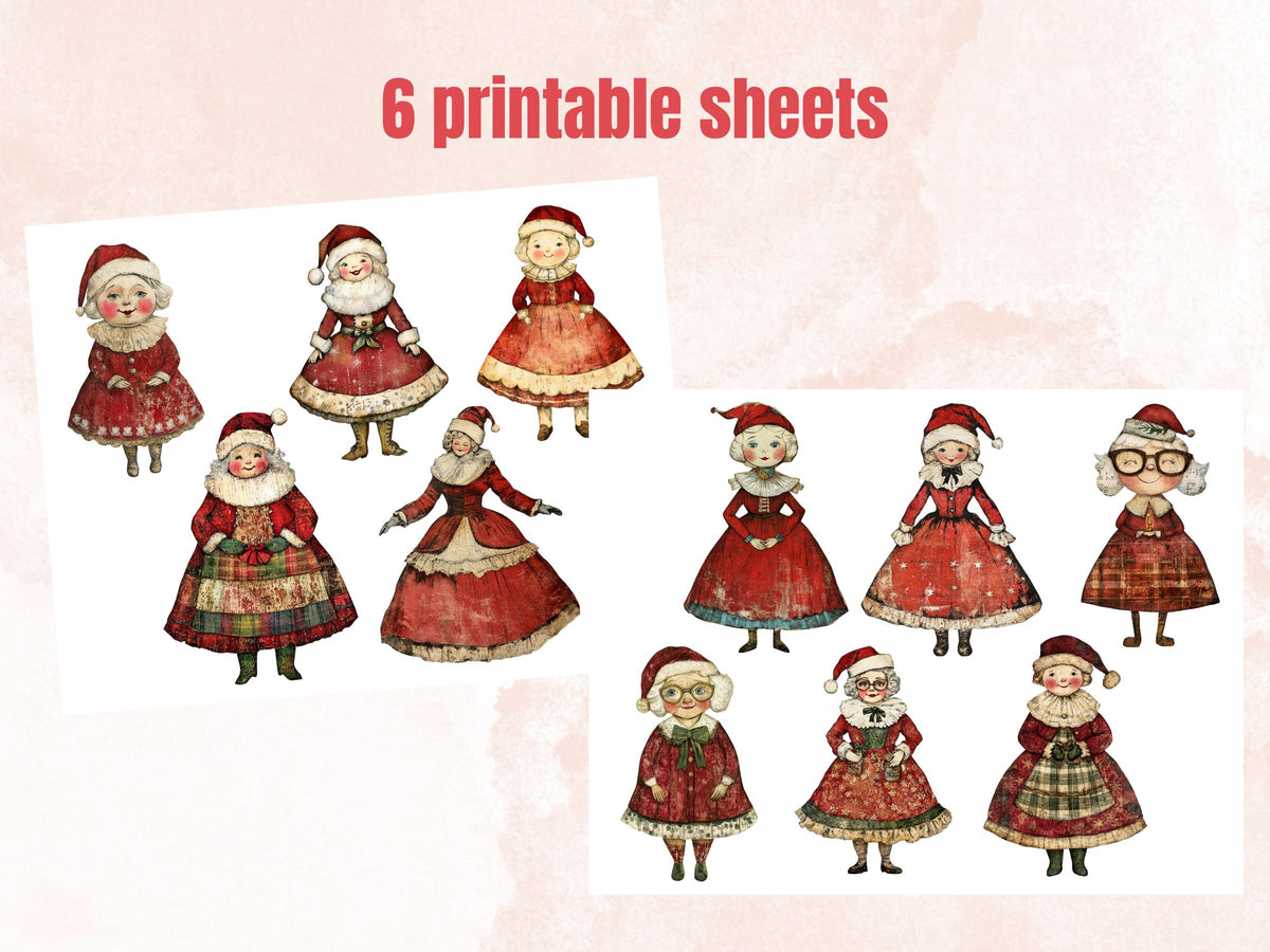 Whimsical Mrs. Claus Clipart: Christmas Collage Ephemera (PNG + JPG Digital Download