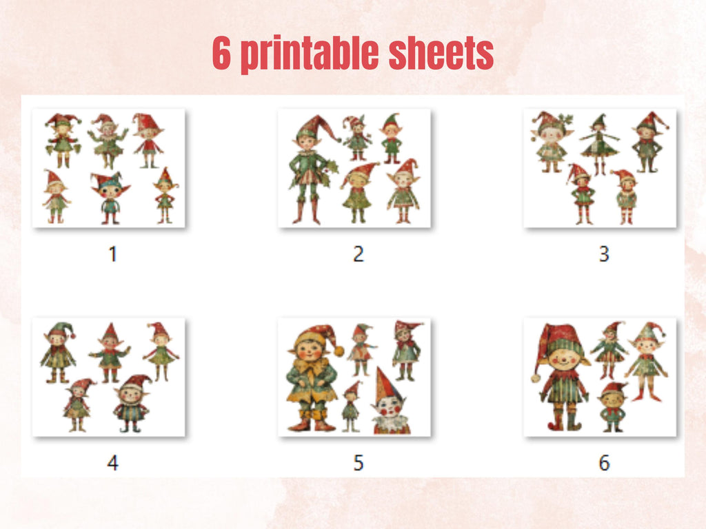 Whimsical Christmas Elf Clipart: Mixed Media Art, Fussy Cut Ephemera (PNG JPG Digital Download