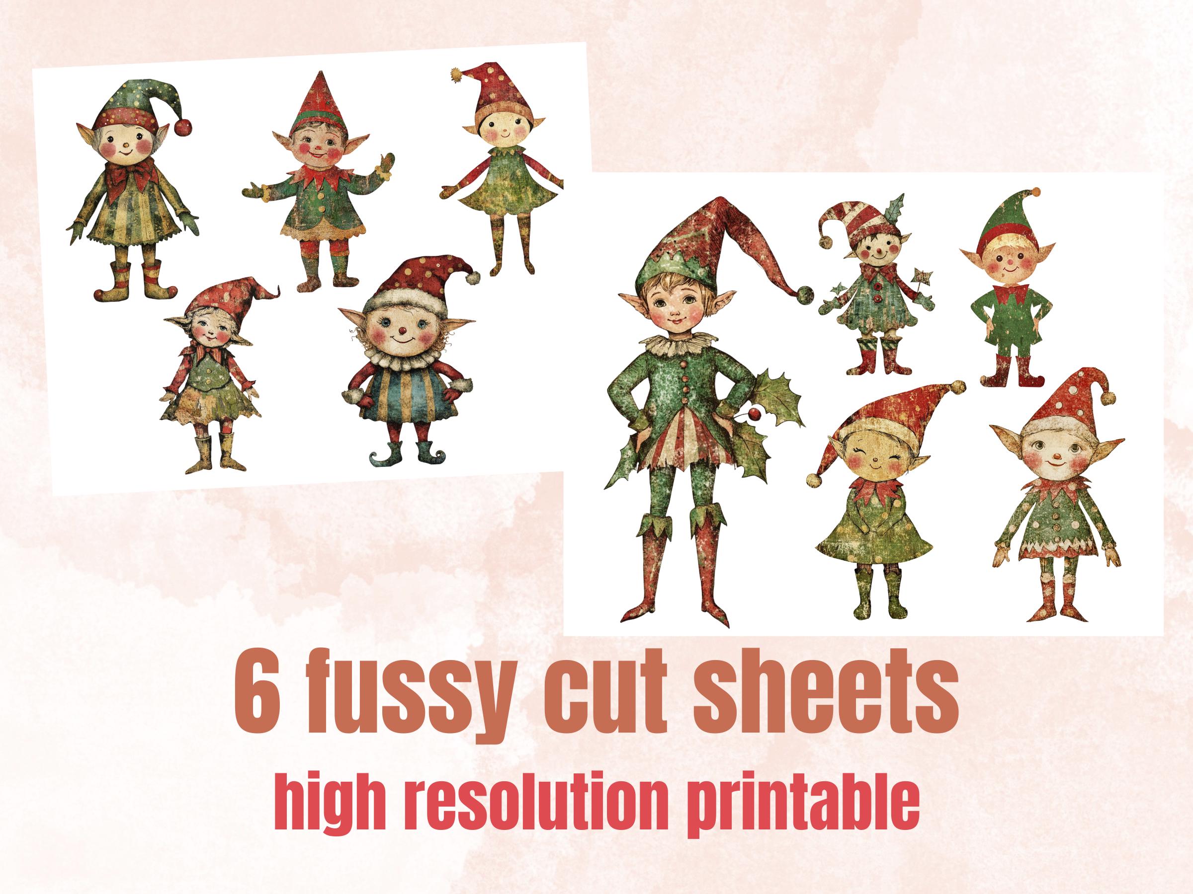 Whimsical Christmas Elf Clipart: Mixed Media Art, Fussy Cut Ephemera (PNG JPG Digital Download