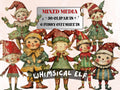 Whimsical Christmas Elf Clipart: Mixed Media Art, Fussy Cut Ephemera (PNG JPG Digital Download