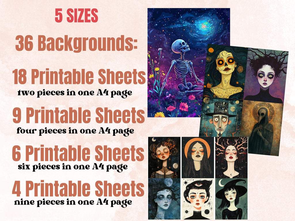 Celestial Halloween Collage Elements Bundle, Witchy Cosmic Fussy Cut, Quirky Spooky Sky Clipart, Whimsy Junk Journal, Mixed Media Sheet