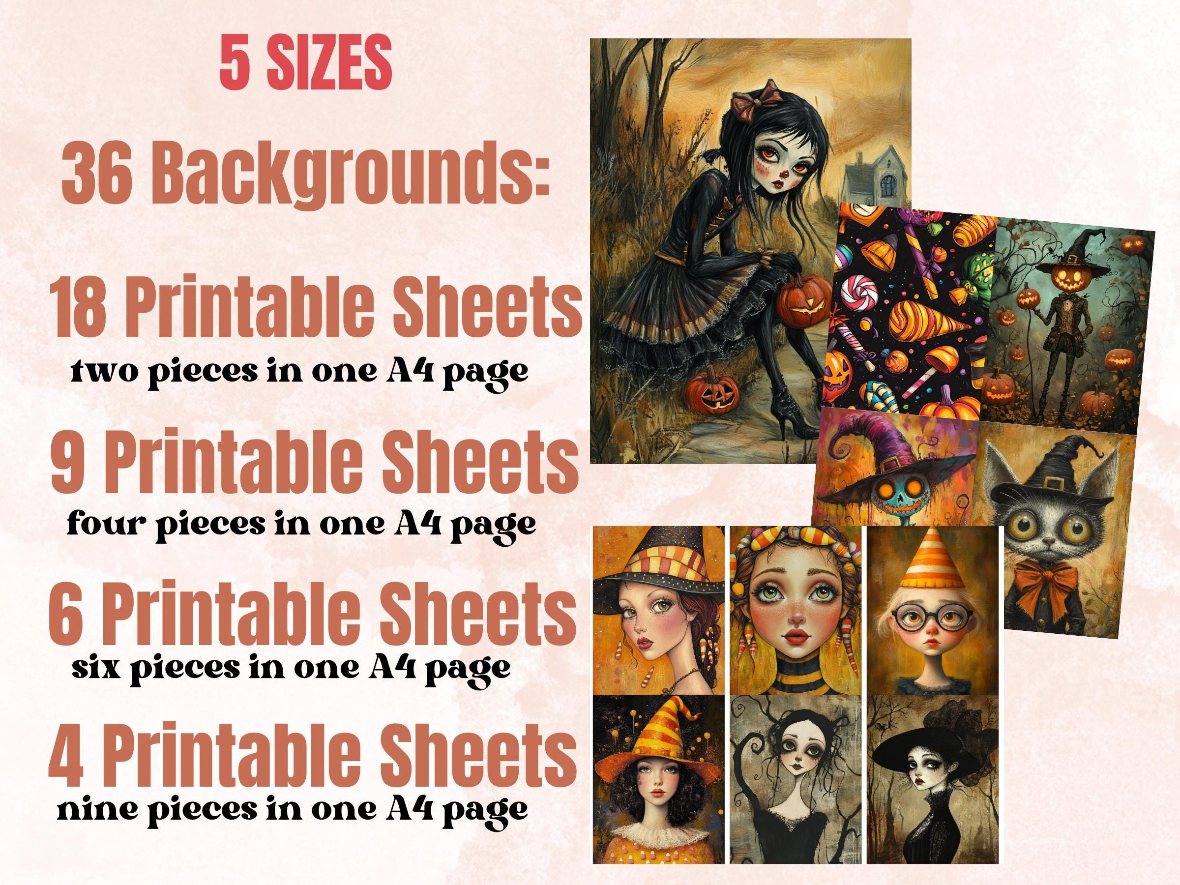 Whimsy Trick or Treat Collage Elements Bundle, Creepy Halloween Fussy Cut, Quirky Spooky Clipart, Whimsical Junk Journal, Mixed Media Sheet
