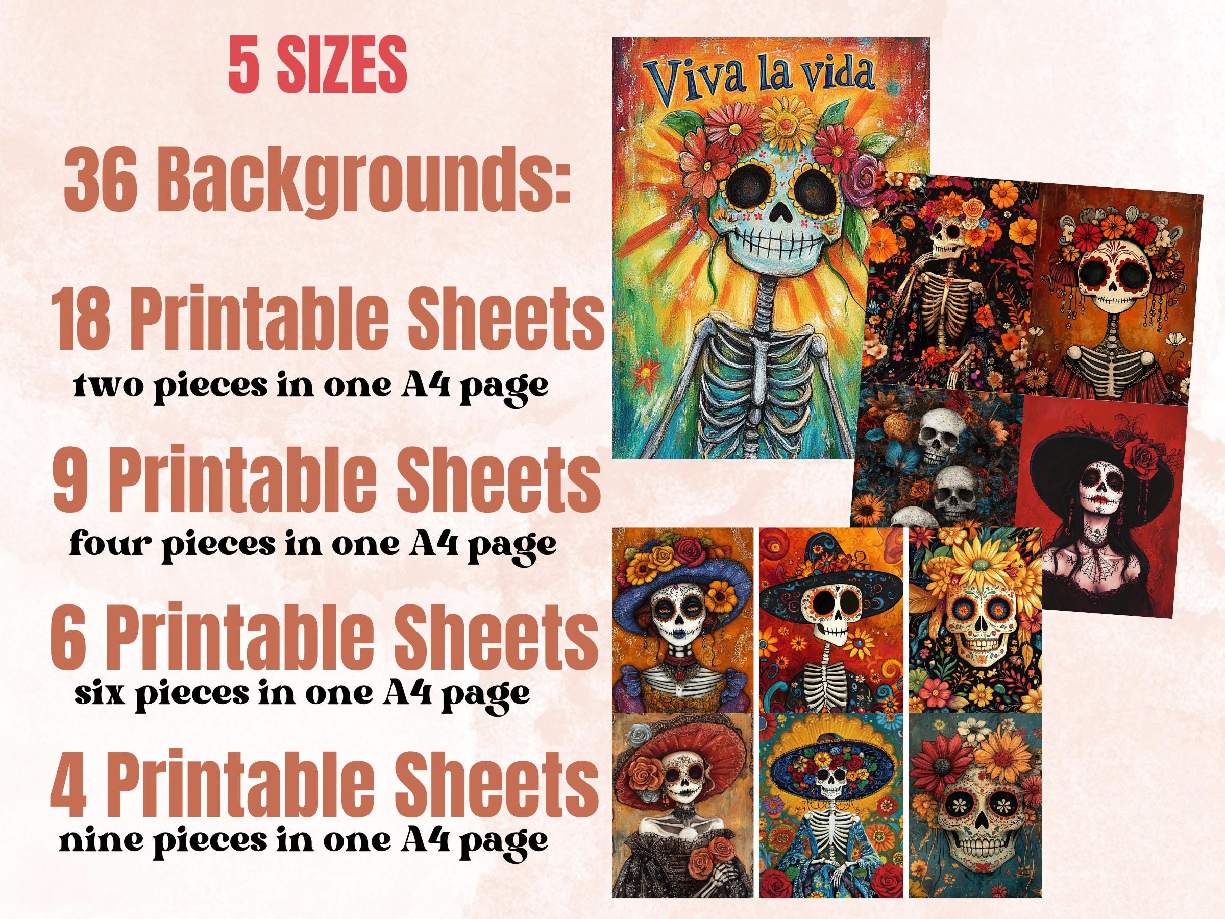 Día de Los Muertos Collage Elements Bundle, Day of the Dead Fussy Cut, Sugar La Catrina Clipart, Whimsical Junk Journal, Mixed Media Sheet