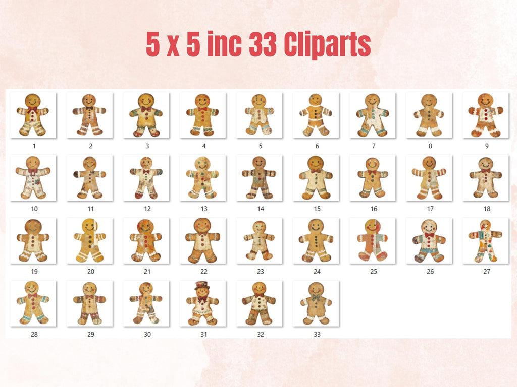 Gingerbread Man Christmas Clipart: Fussy Cut Ephemera for Scrapbooking (PNG + JPG)