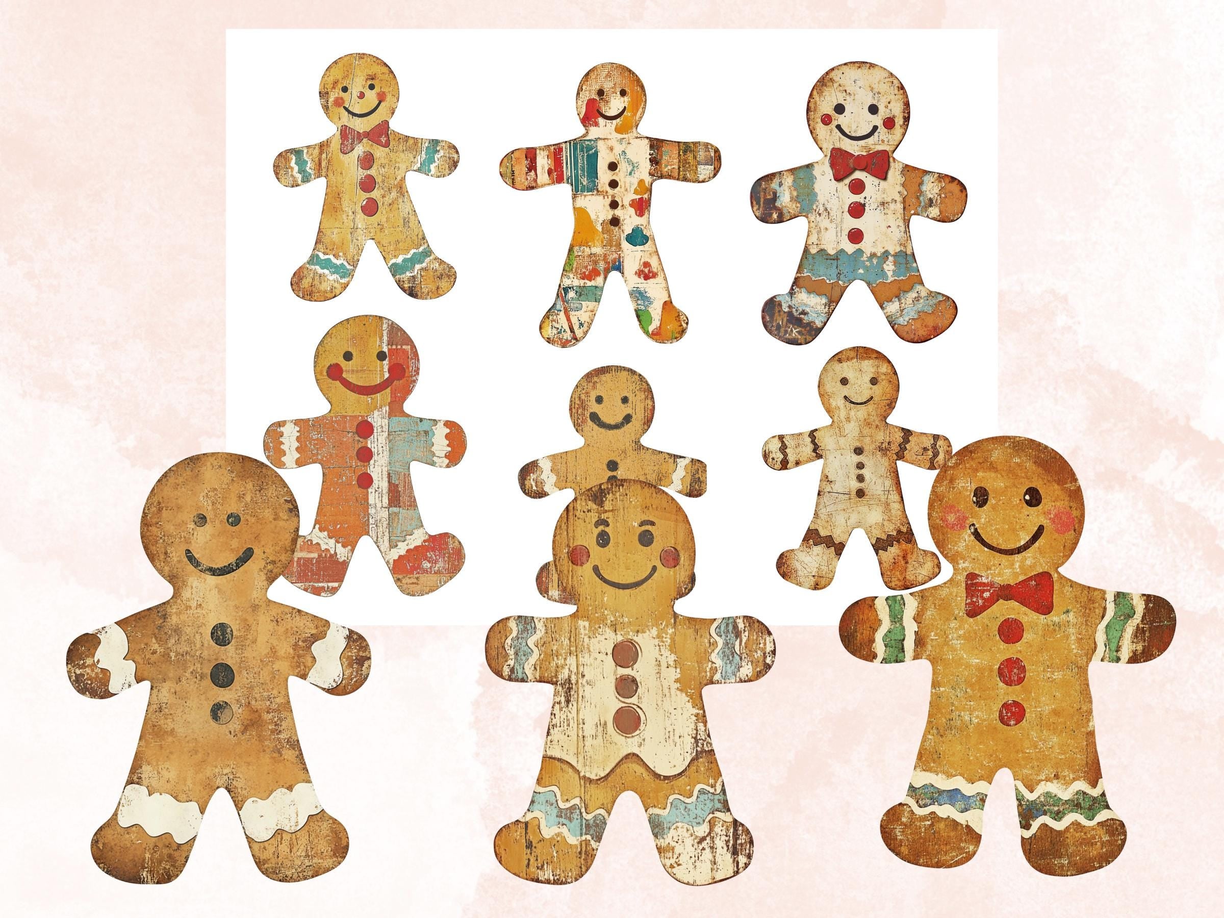 Gingerbread Man Christmas Clipart: Fussy Cut Ephemera for Scrapbooking (PNG + JPG)