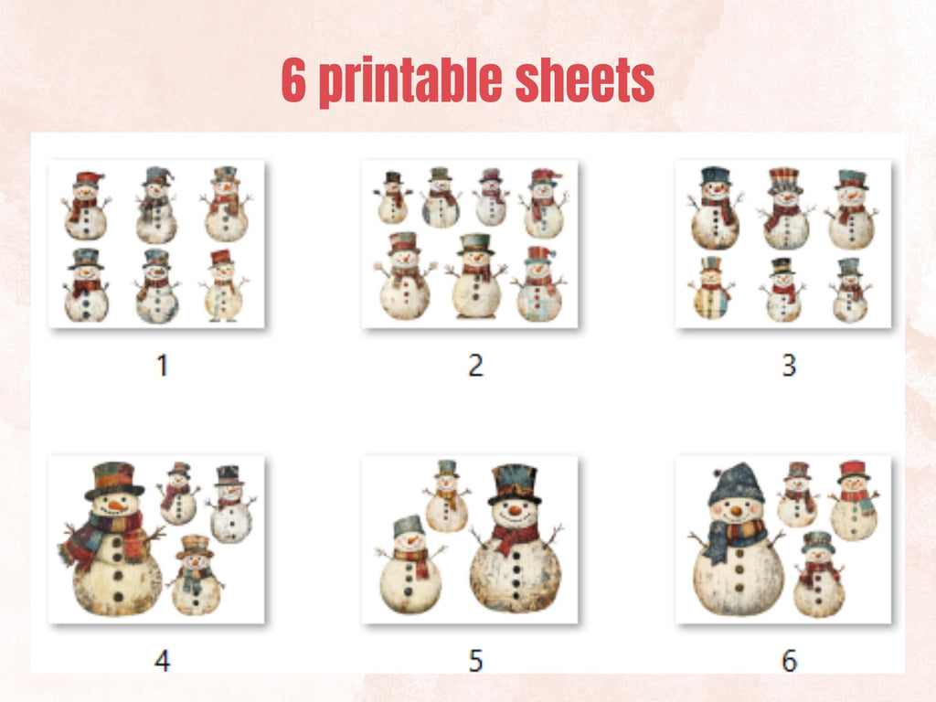 Christmas Snowman Clipart: Mixed Media Collage Sheets (PNG + JPG Digital Download