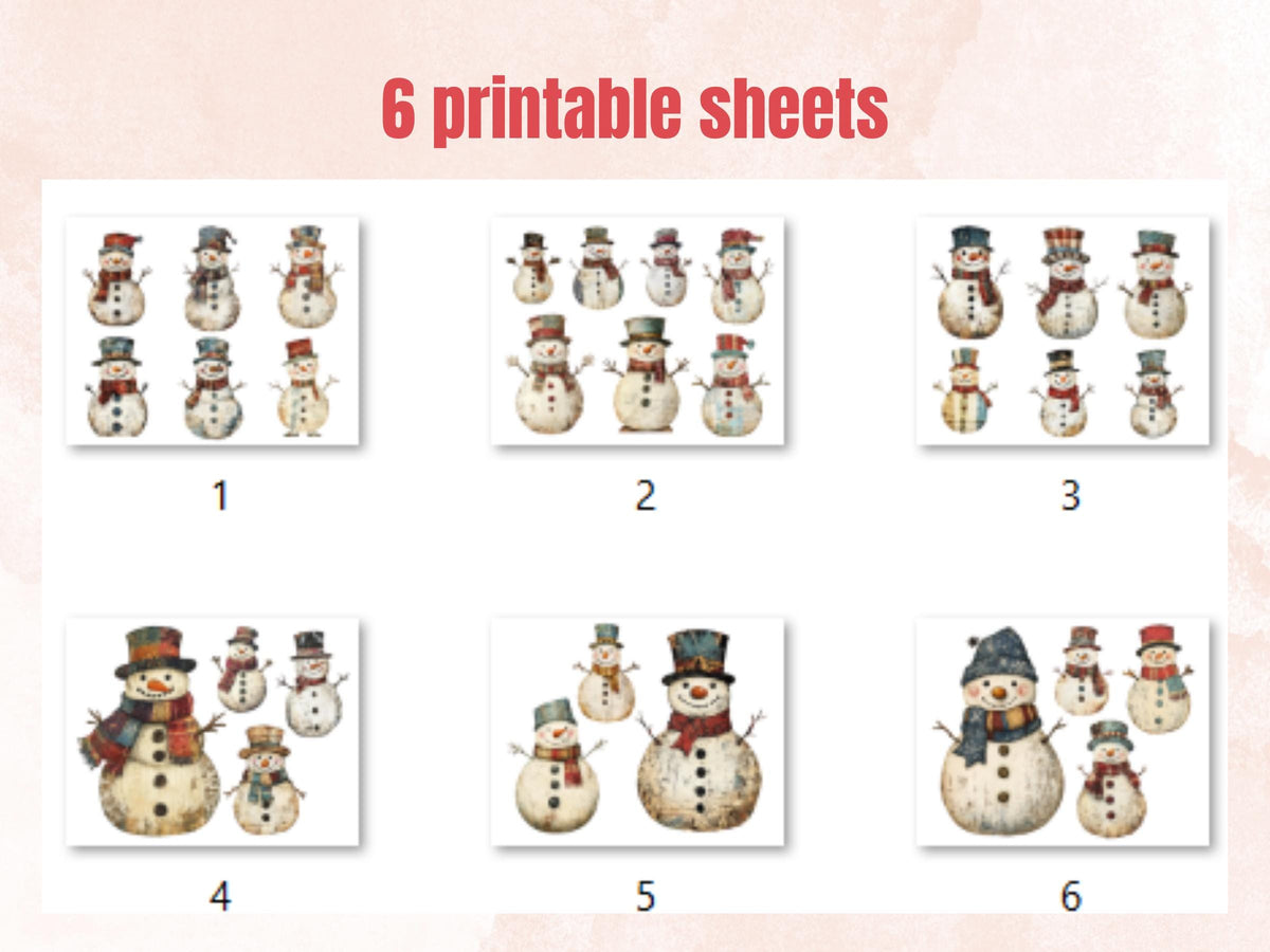 Christmas Snowman Clipart: Mixed Media Collage Sheets (PNG + JPG Digital Download