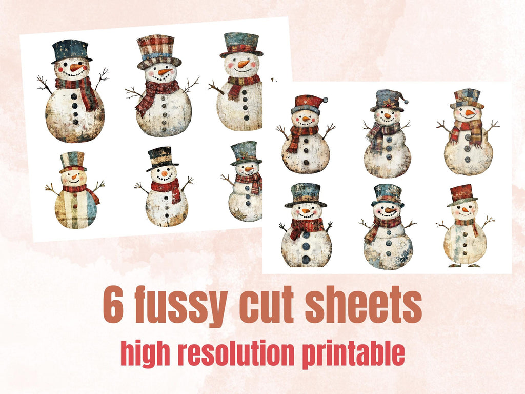 Christmas Snowman Clipart: Mixed Media Collage Sheets (PNG + JPG Digital Download