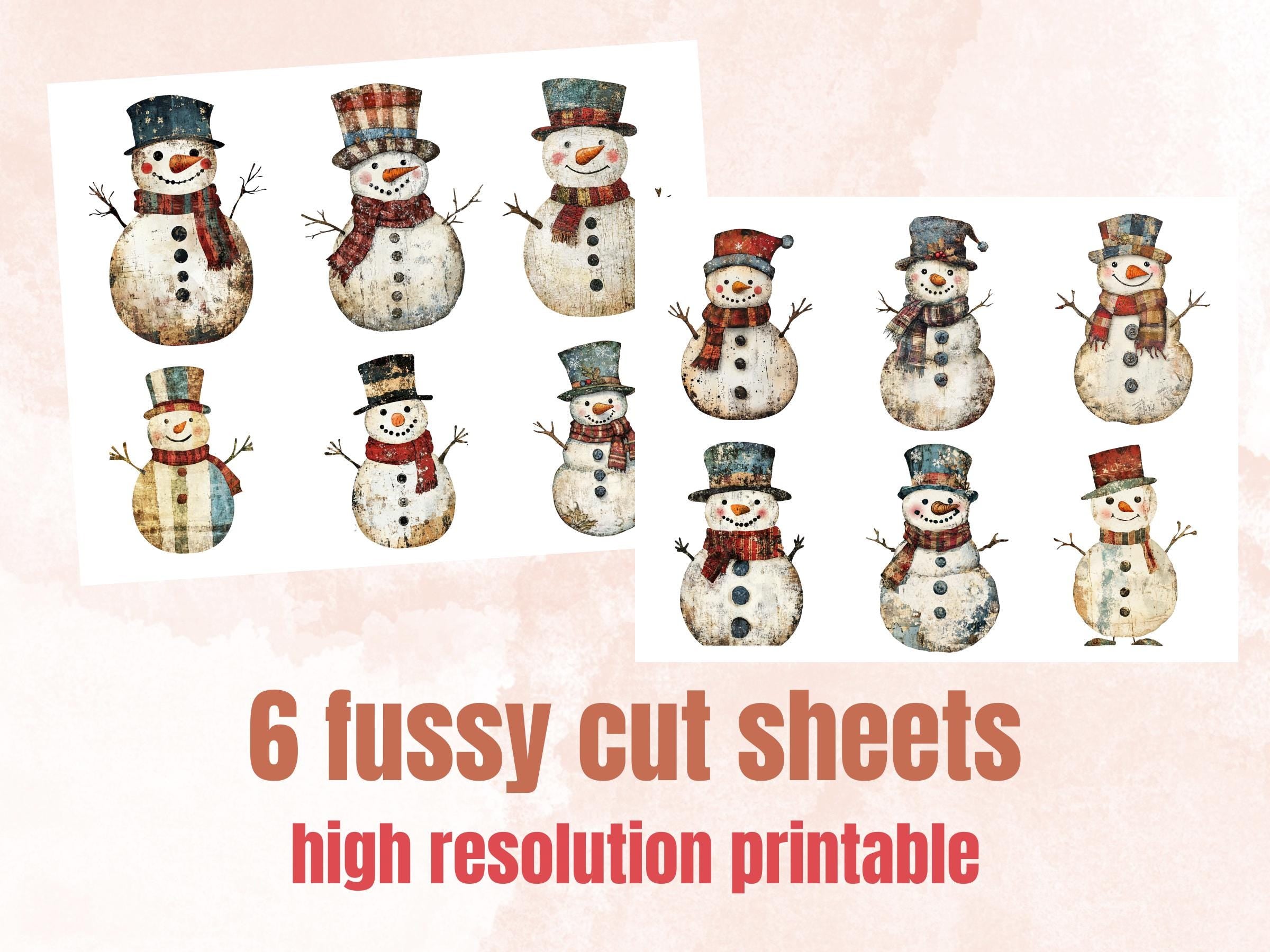 Christmas Snowman Clipart: Mixed Media Collage Sheets (PNG + JPG Digital Download