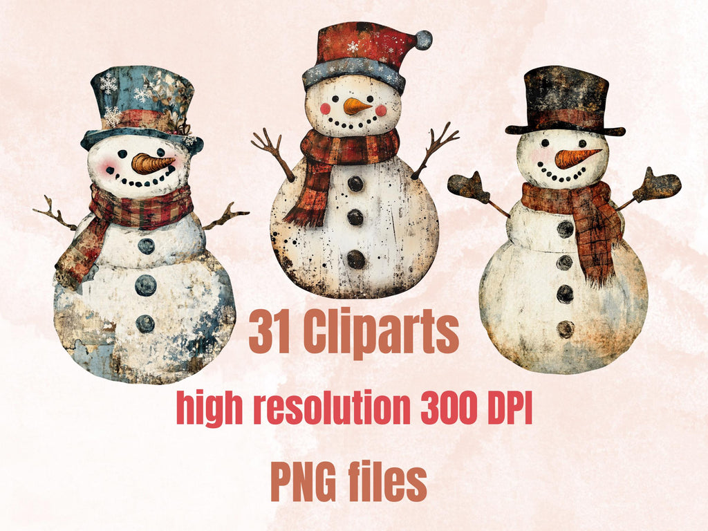 Christmas Snowman Clipart: Mixed Media Collage Sheets (PNG + JPG Digital Download