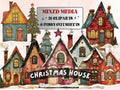 Christmas House Clipart: Whimsical Holiday PNG & JPG, Fussy Cut Sheets (Digital Download)