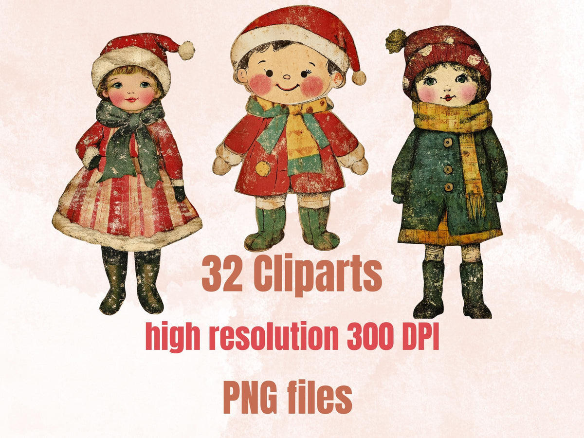 Christmas Kids Clipart: Whimsical Holiday Scrapbook Ephemera (PNG + JPG)