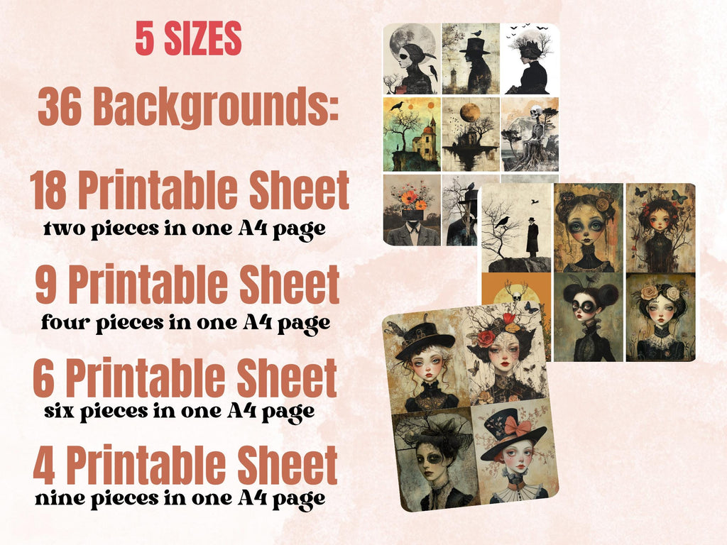 Whimsy Spooky Collage Paper, Quirky Halloween Mixed Media Sheet, Whimsical Ephemera Images, Quirky Junk Journal, Horror Scrapbook Paper