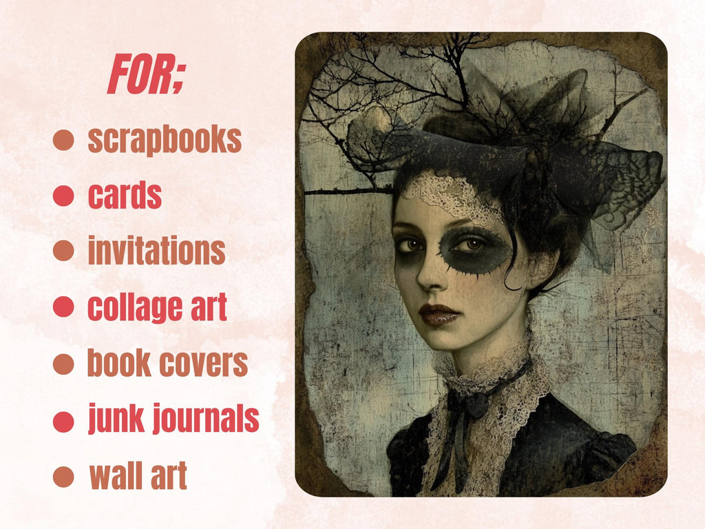 Whimsy Spooky Collage Paper, Quirky Halloween Mixed Media Sheet, Whimsical Ephemera Images, Quirky Junk Journal, Horror Scrapbook Paper
