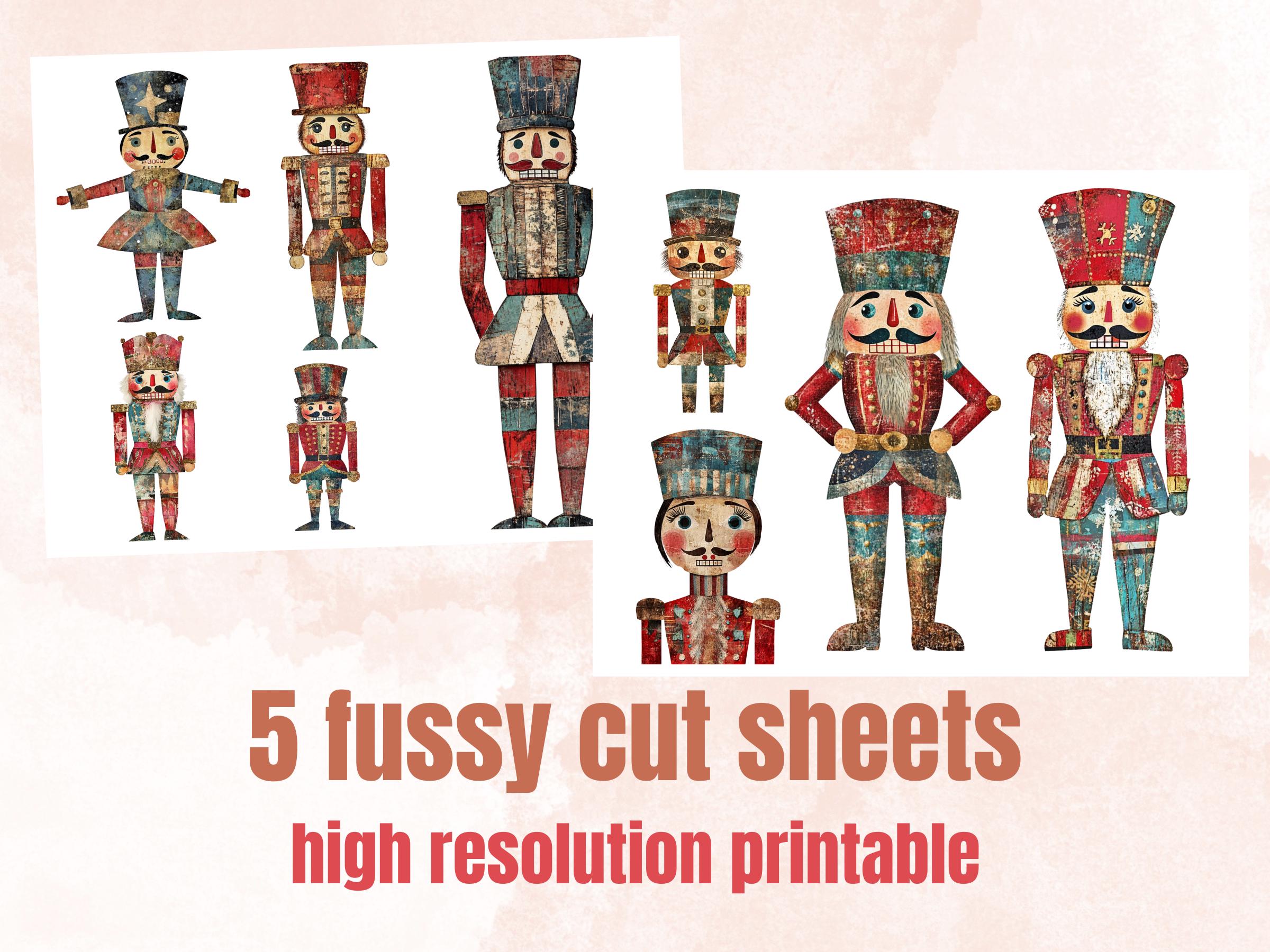 Christmas Nutcracker Mixed Media Clipart, Whimsy Nutcracker Fussy Cut Collage Sheet, Quirky Cut Out Ephemera, PNG + JPG for Scrapbooking