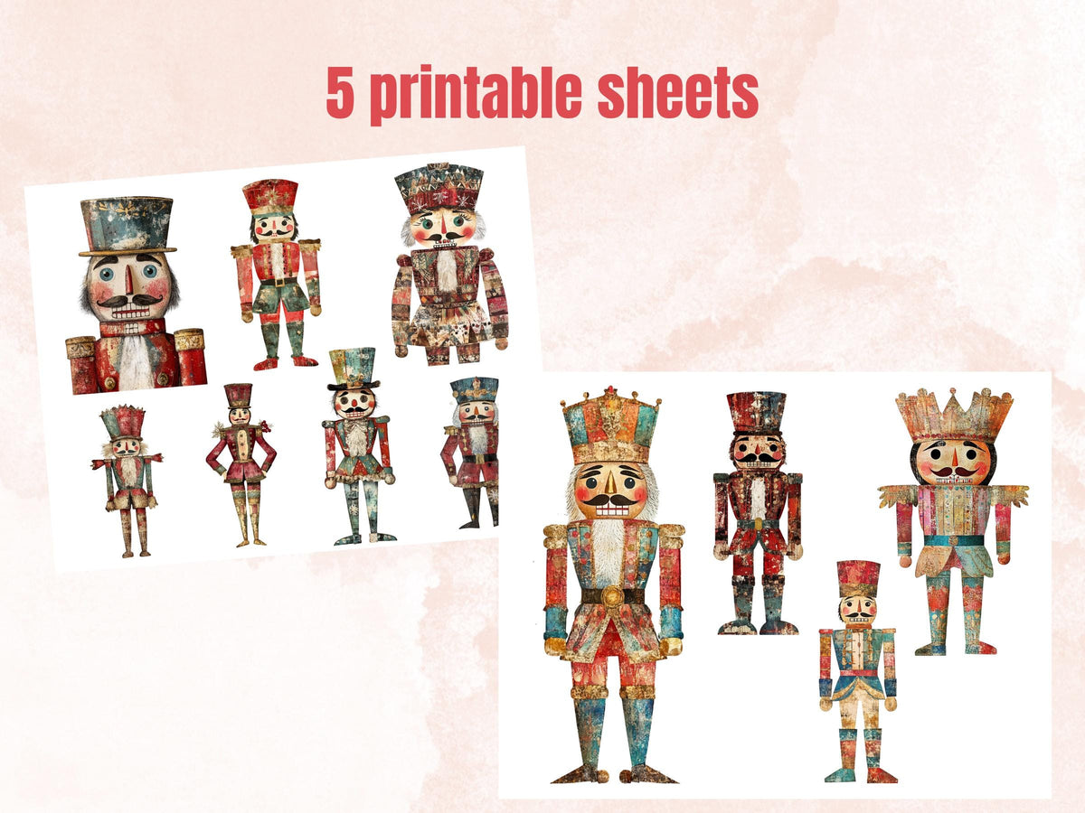 Christmas Nutcracker Mixed Media Clipart, Whimsy Nutcracker Fussy Cut Collage Sheet, Quirky Cut Out Ephemera, PNG + JPG for Scrapbooking