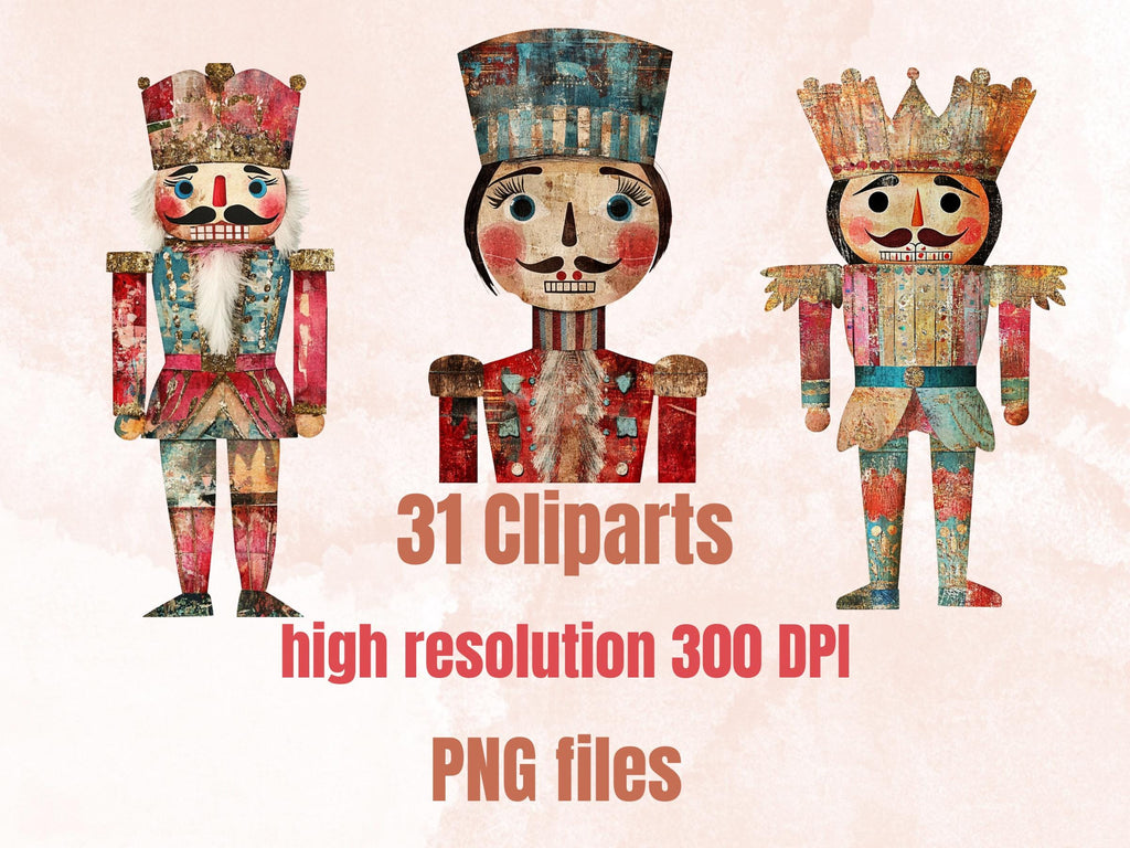 Christmas Nutcracker Mixed Media Clipart, Whimsy Nutcracker Fussy Cut Collage Sheet, Quirky Cut Out Ephemera, PNG + JPG for Scrapbooking