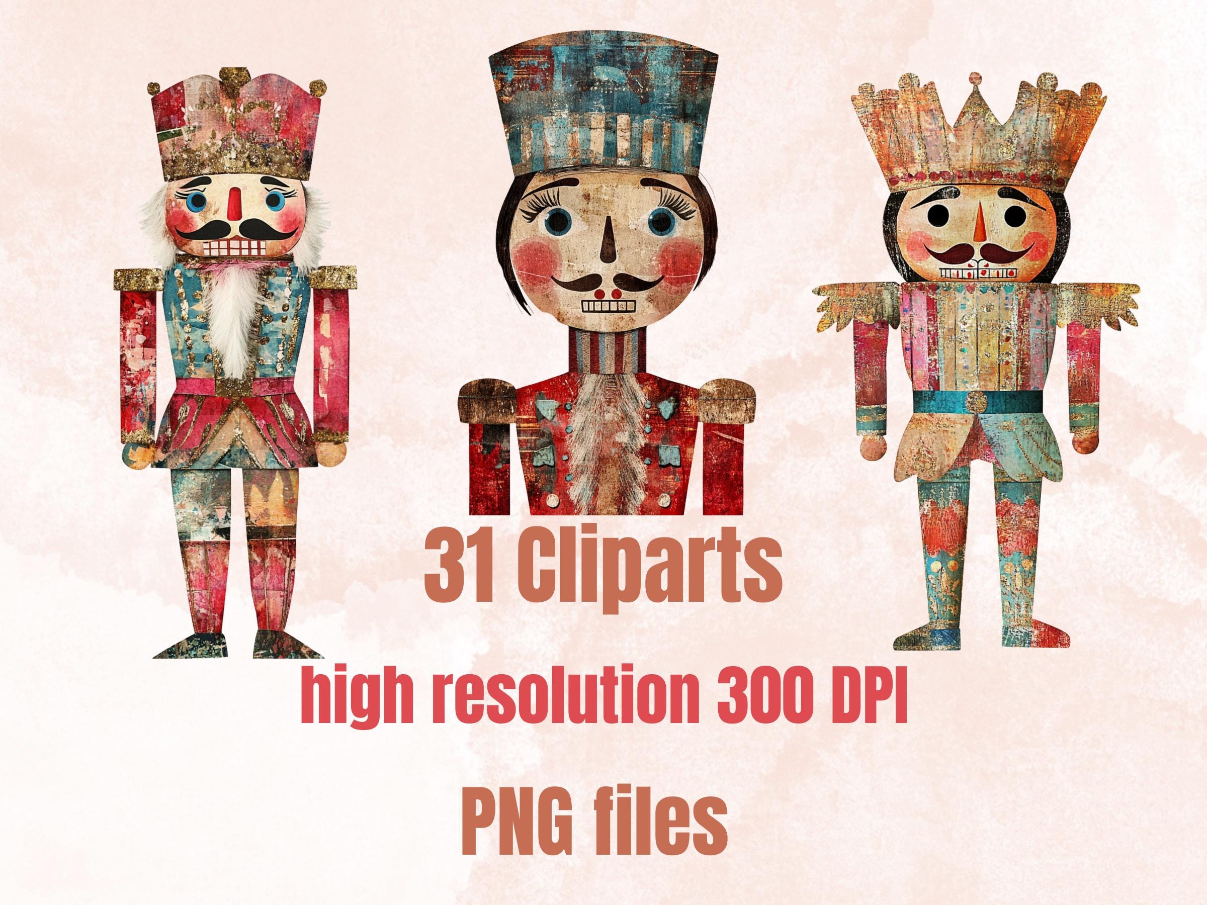 Christmas Nutcracker Mixed Media Clipart, Whimsy Nutcracker Fussy Cut Collage Sheet, Quirky Cut Out Ephemera, PNG + JPG for Scrapbooking