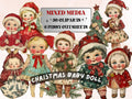 Christmas Baby Doll Mixed Media Clipart, Retro Xmas Babies Fussy Cut Collage Sheet, Quirky Cut Out Ephemera, PNG + JPG for Scrapbooking