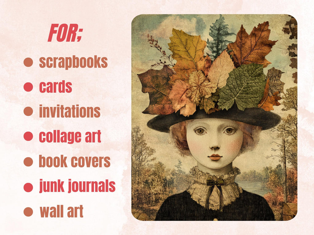 Whimsy Fall Forest Collage Paper, Autumn Woodland Mixed Media Sheet, Whimsical Ephemera Images, Quirky Junk Journal, Forest Scrapbook Paper