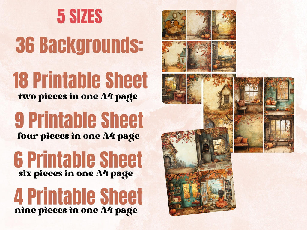 Cozy Fall Corner Collage Paper, Comfy Fall Mixed Media Sheet, Whimsical Autumn Ephemera Images, Quirky Junk Journal, Autumn Scrapbook Paper