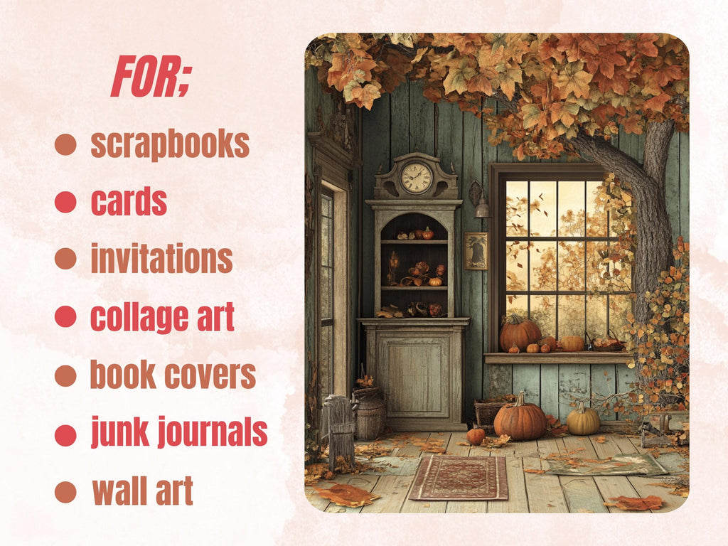 Cozy Fall Corner Collage Paper, Comfy Fall Mixed Media Sheet, Whimsical Autumn Ephemera Images, Quirky Junk Journal, Autumn Scrapbook Paper