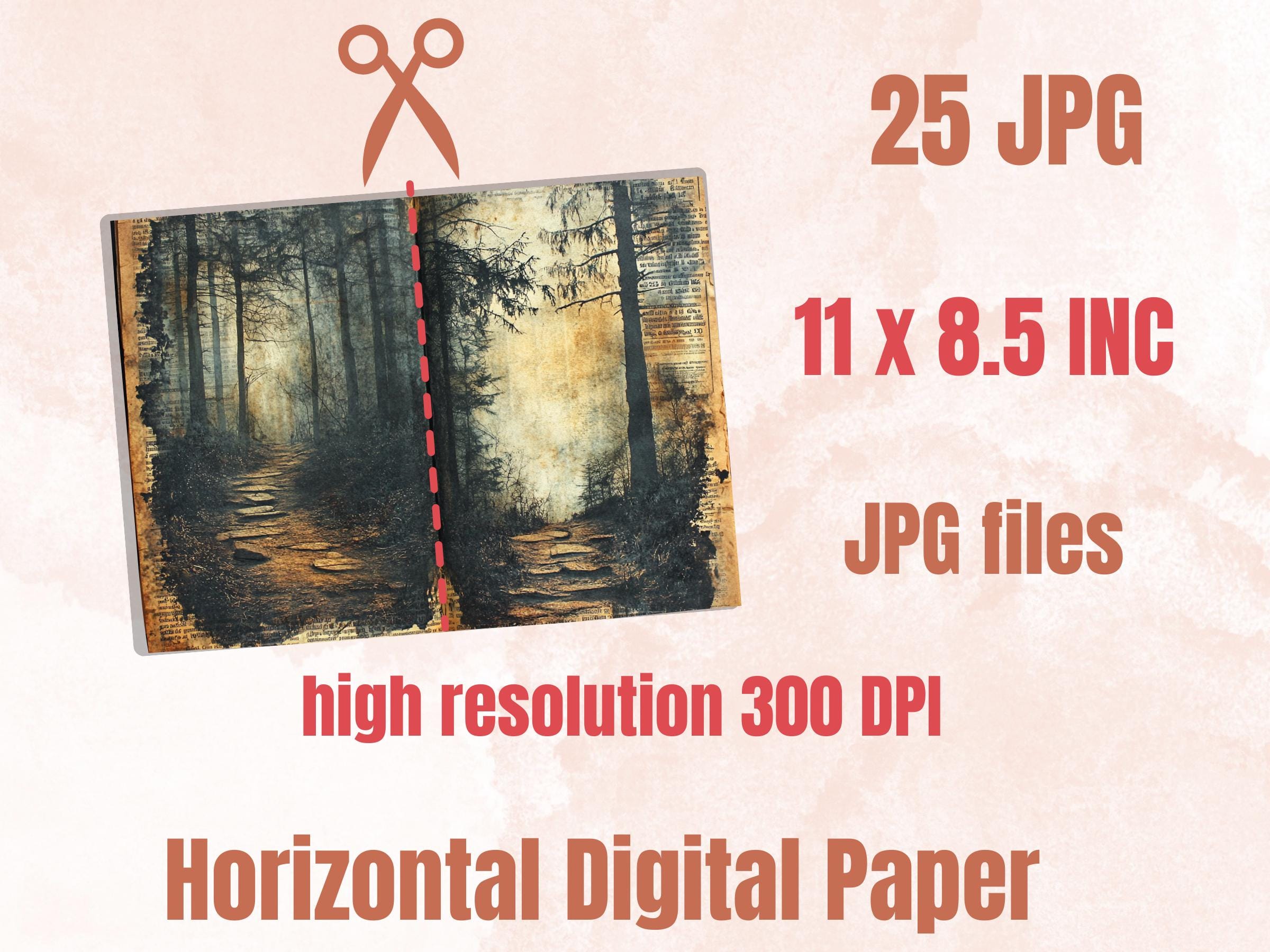 Forest Newspaper Ephemera Kit, Creepy Mixed Media Paper, Gothic Woodland Newspaper Collage Scrapbook Paper, Printable Journal Double Pages