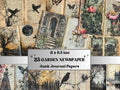 Garden Newspaper Ephemera Kit, Creepy Mixed Media Paper, Gothic Botanical Newspaper Collage Scrapbook Paper, Spooky Journal Double Pages