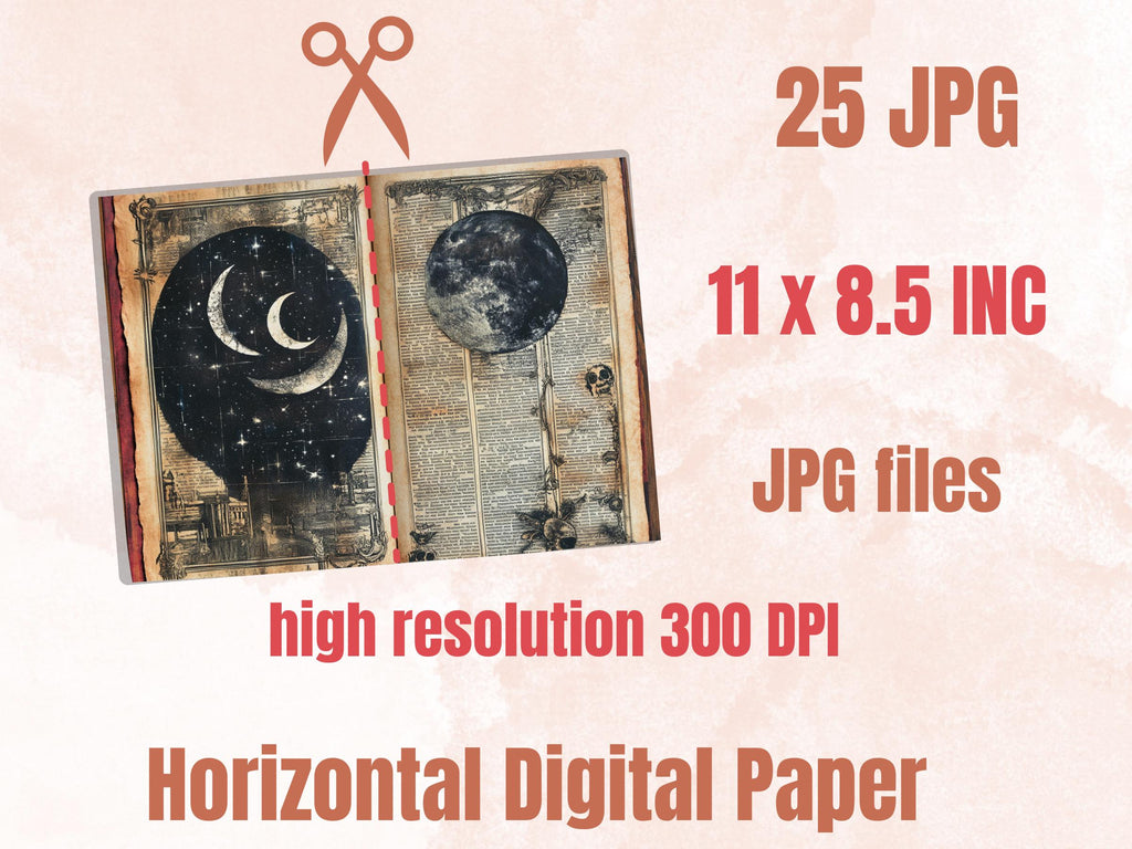 Vintage Celestial Newspaper Ephemera, Creepy Mixed Media Paper, Gothic Sky Newspaper Collage Scrapbook Paper, Spooky Journal Double Pages