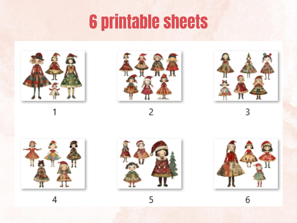 Christmas Paper Doll Clipart: Whimsical Xmas Cut Outs (PNG + JPG Digital Download