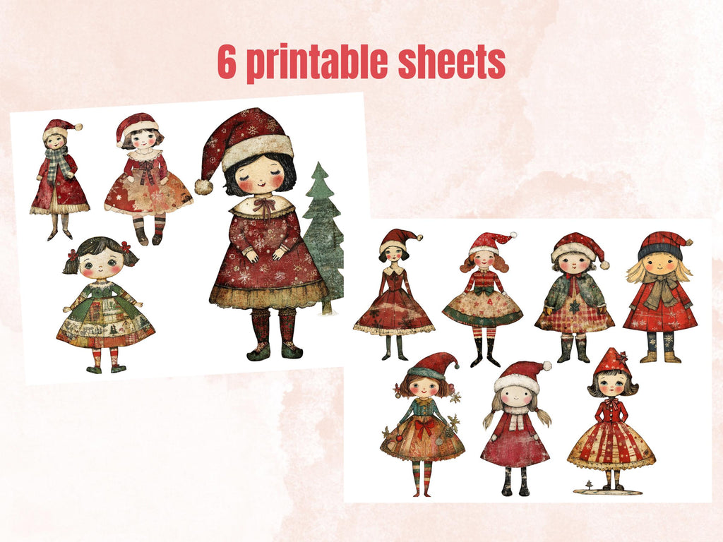 Christmas Paper Doll Clipart: Whimsical Xmas Cut Outs (PNG + JPG Digital Download