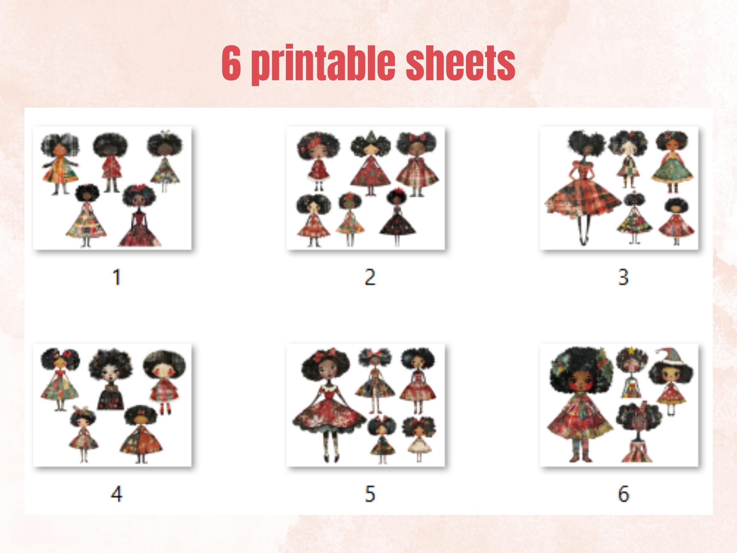 Christmas Black Doll Clipart: Xmas Afro Girl Fussy Cuts (PNG + JPG Digital Download