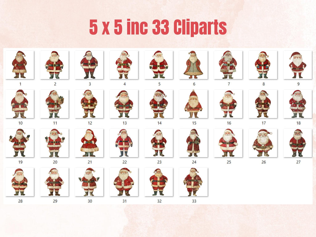 Christmas Santa Mixed Media Clipart, Whimsy Santa Claus Fussy Cut Collage Sheet, Quirky Xmas Cut Out Ephemera, PNG + JPG for Scrapbooking