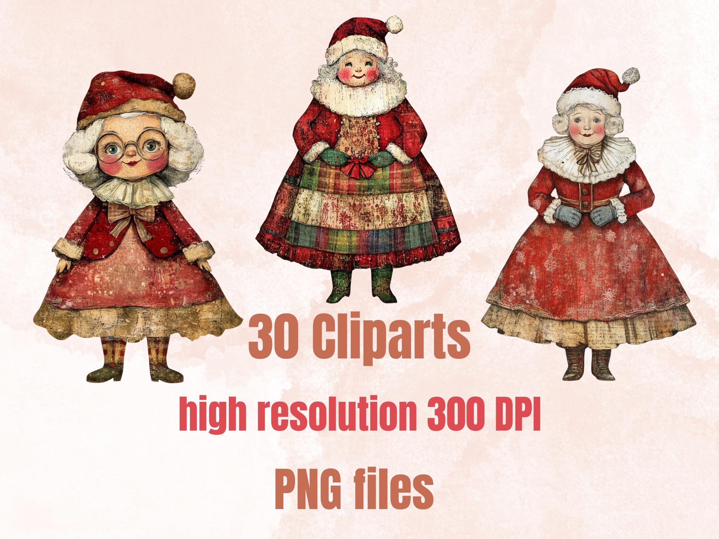 Whimsical Mrs. Claus Clipart: Christmas Collage Ephemera (PNG + JPG Digital Download