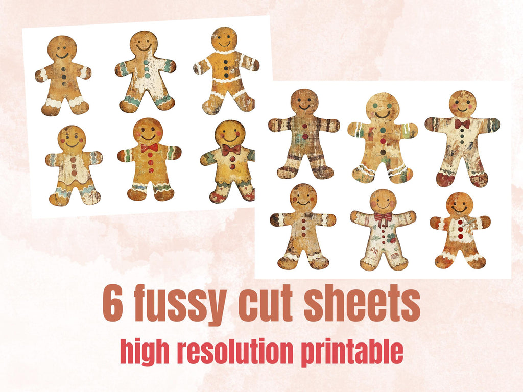 Gingerbread Man Christmas Clipart: Fussy Cut Ephemera for Scrapbooking (PNG + JPG)