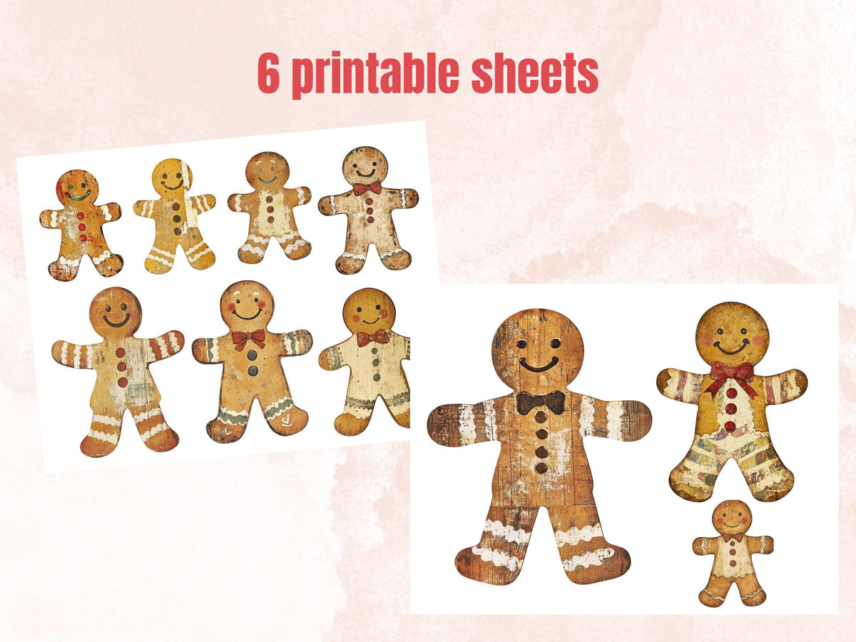 Gingerbread Man Christmas Clipart: Fussy Cut Ephemera for Scrapbooking (PNG + JPG)