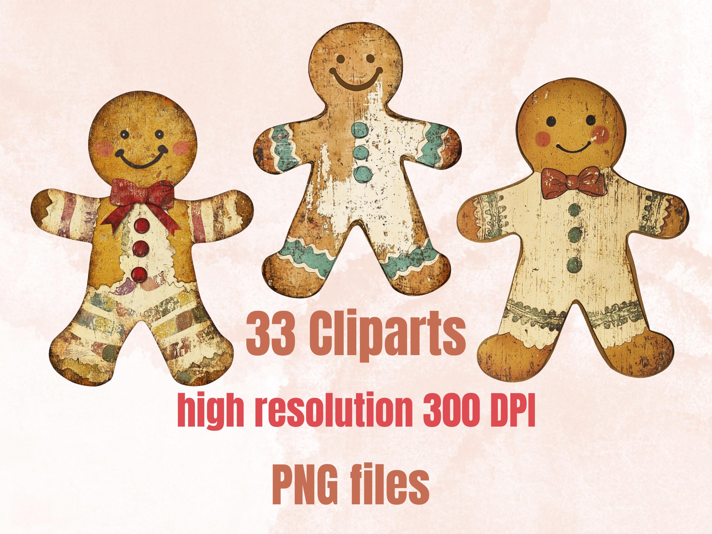 Gingerbread Man Christmas Clipart: Fussy Cut Ephemera for Scrapbooking (PNG + JPG)