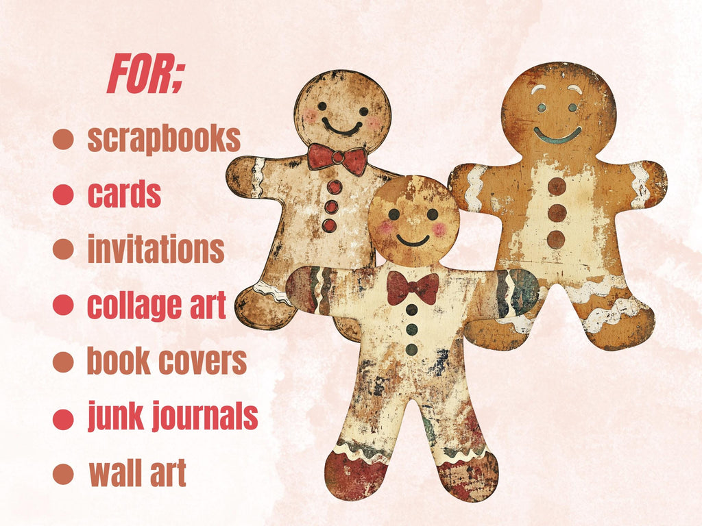 Gingerbread Man Christmas Clipart: Fussy Cut Ephemera for Scrapbooking (PNG + JPG)