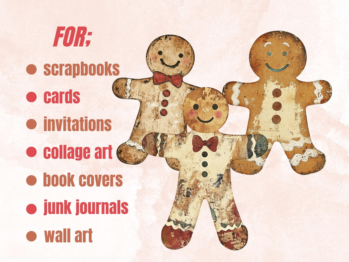 Gingerbread Man Christmas Clipart: Fussy Cut Ephemera for Scrapbooking (PNG + JPG)
