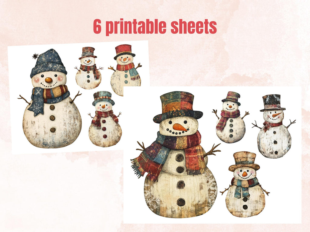 Christmas Snowman Clipart: Mixed Media Collage Sheets (PNG + JPG Digital Download