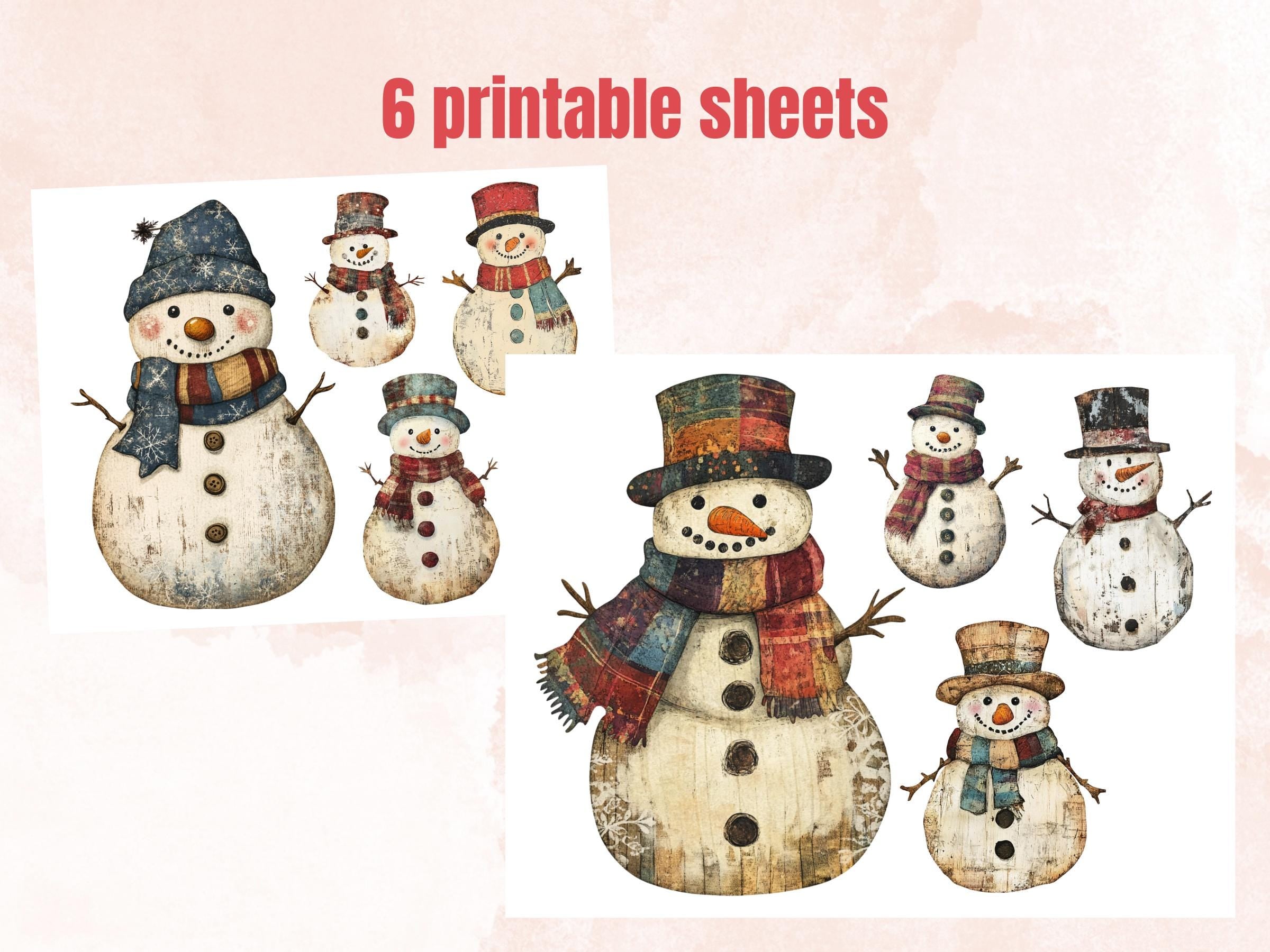 Christmas Snowman Clipart: Mixed Media Collage Sheets (PNG + JPG Digital Download