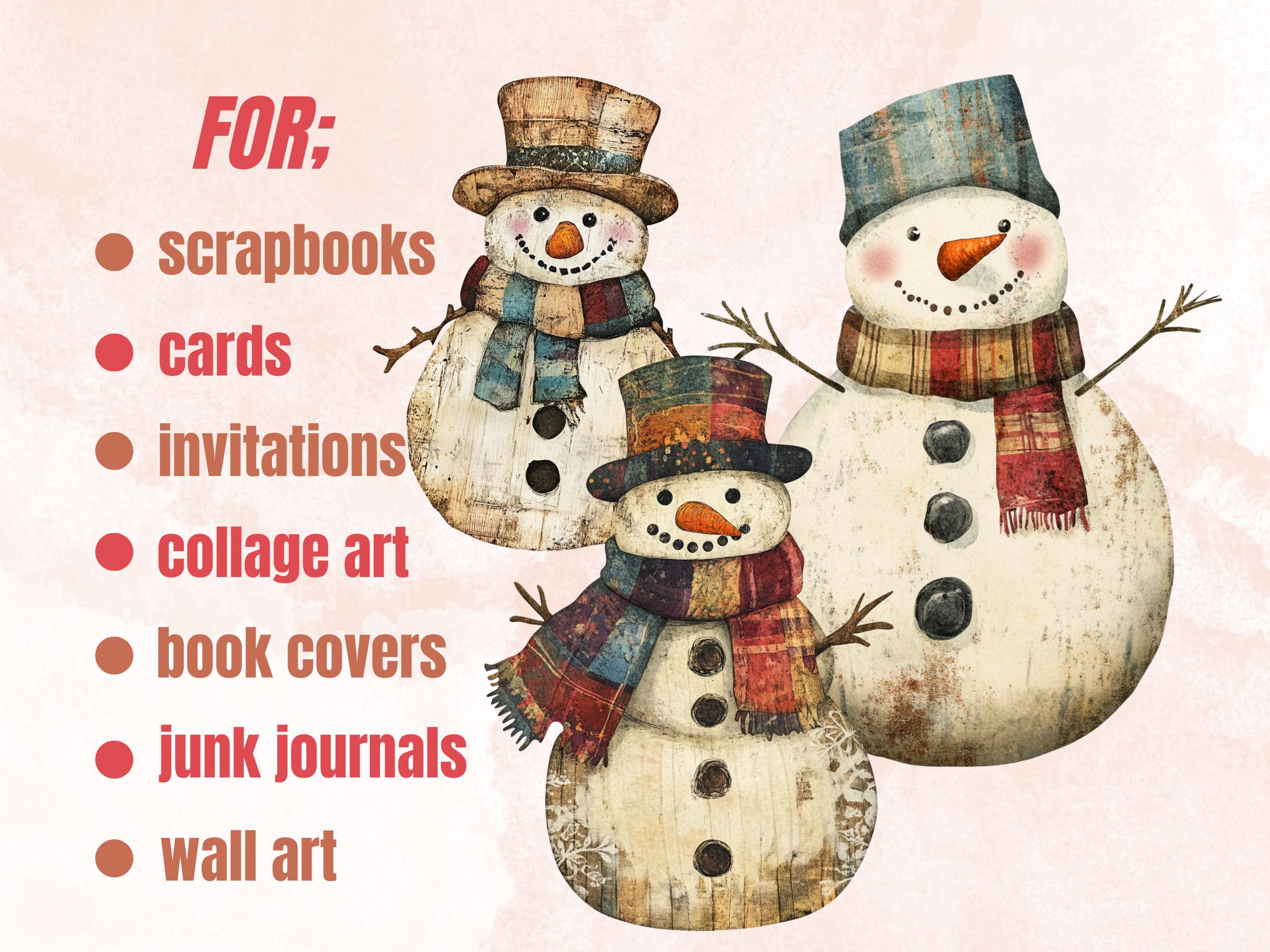 Christmas Snowman Clipart: Mixed Media Collage Sheets (PNG + JPG Digital Download