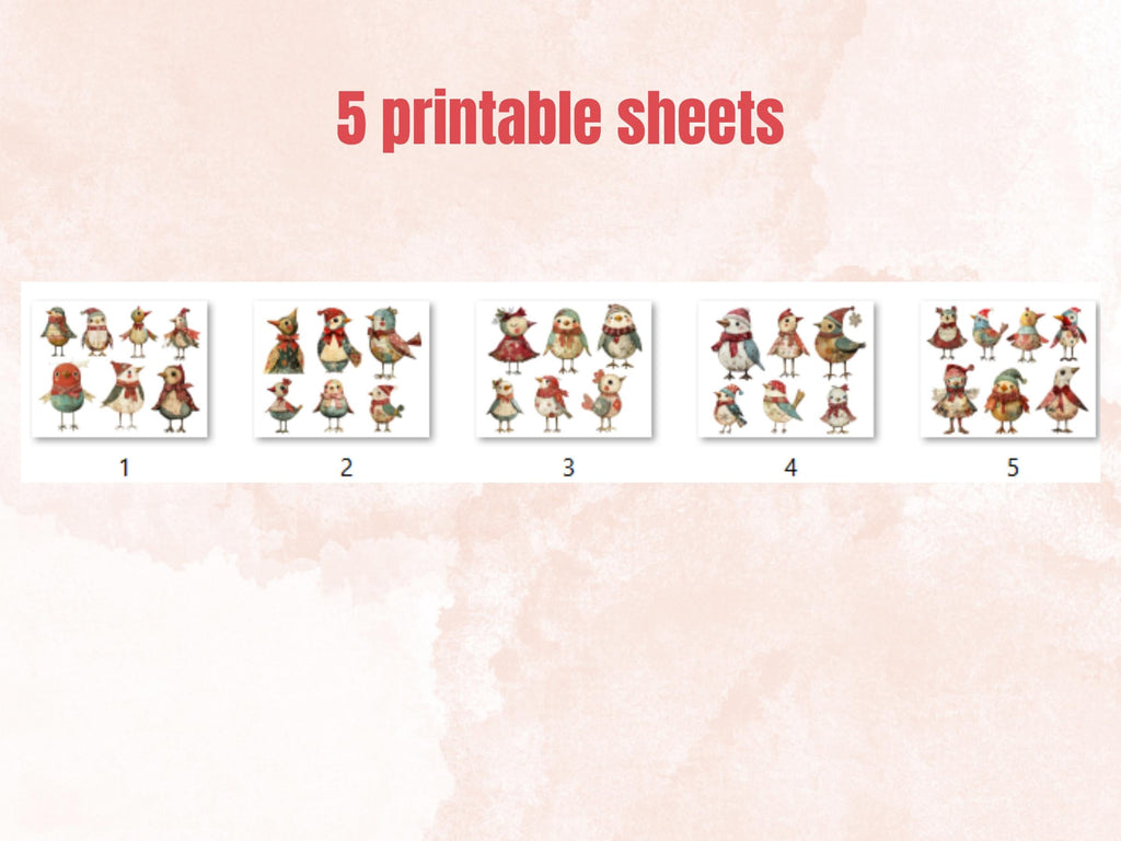 Christmas Bird Doll Clipart: Whimsical Xmas Ephemera (PNG + JPG)