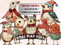 Christmas Bird Doll Clipart: Whimsical Xmas Ephemera (PNG + JPG)