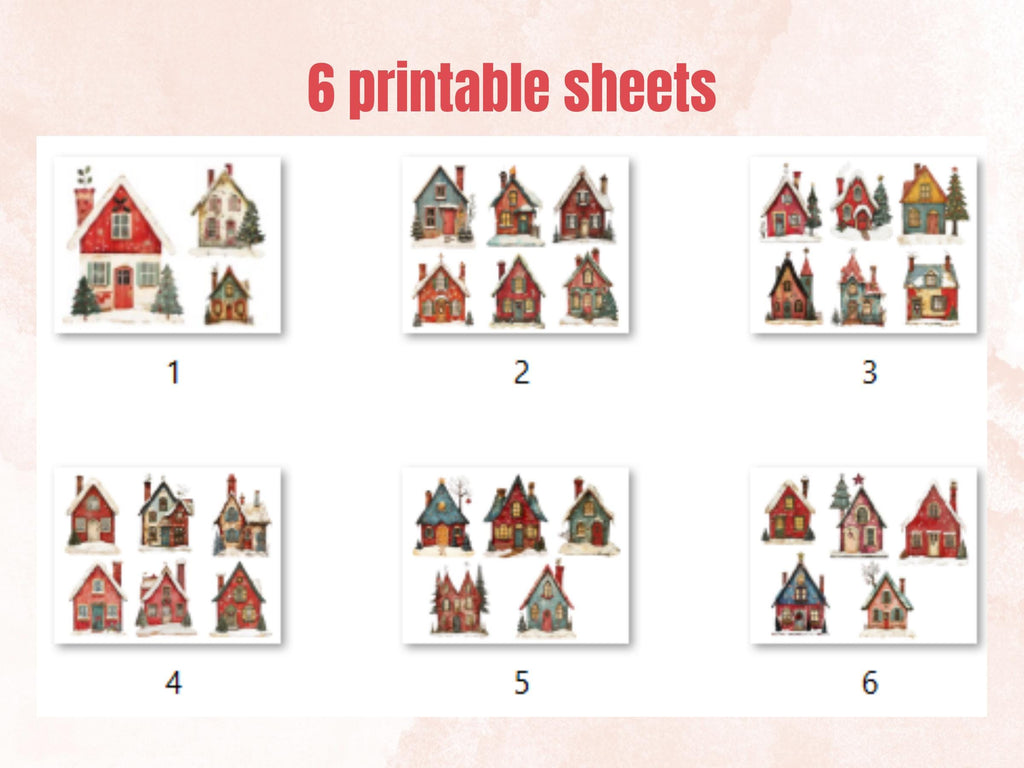 Christmas House Clipart: Whimsical Holiday PNG & JPG, Fussy Cut Sheets (Digital Download)