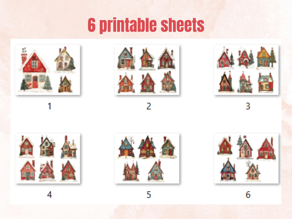Christmas House Clipart: Whimsical Holiday PNG & JPG, Fussy Cut Sheets (Digital Download)