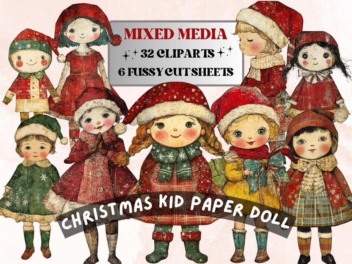 Christmas Kids Clipart: Whimsical Holiday Scrapbook Ephemera (PNG + JPG)